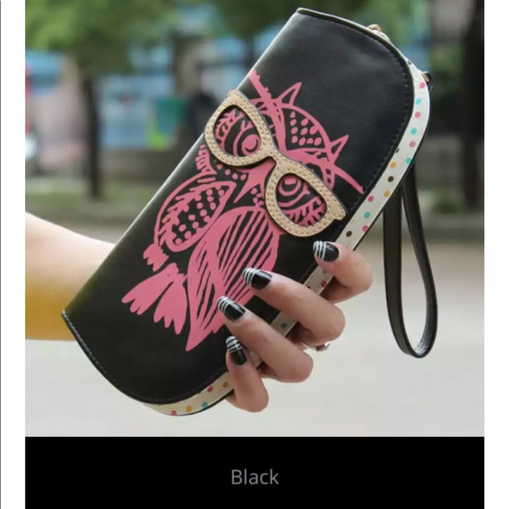 Cute Black Owl With Glasses Wallet